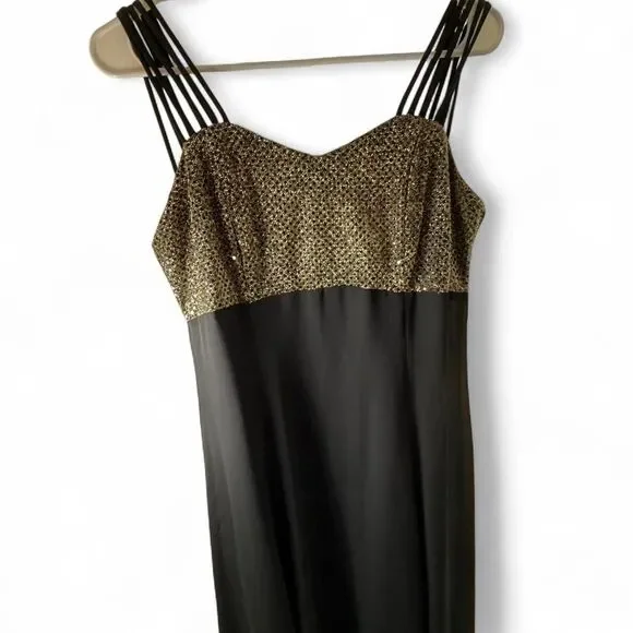 Insane stunning Vintage American Full Length Gown With Gold Sparkly Bodice - Picture 2 of 8